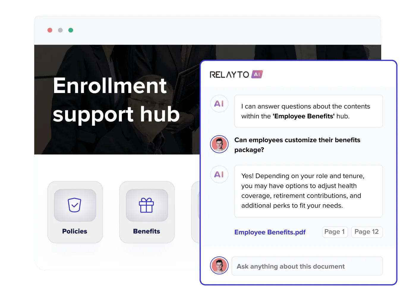 AI content chat answering a benefits question