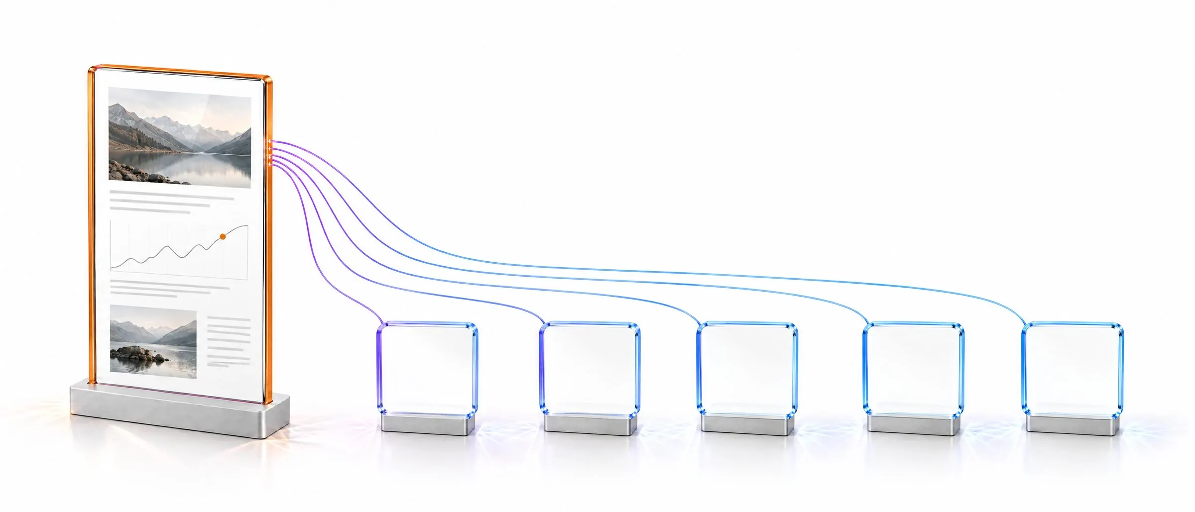 A report joined by threads of light to the marks of Salesforce, HubSpot, Google Analytics, Marketo and Eloqua