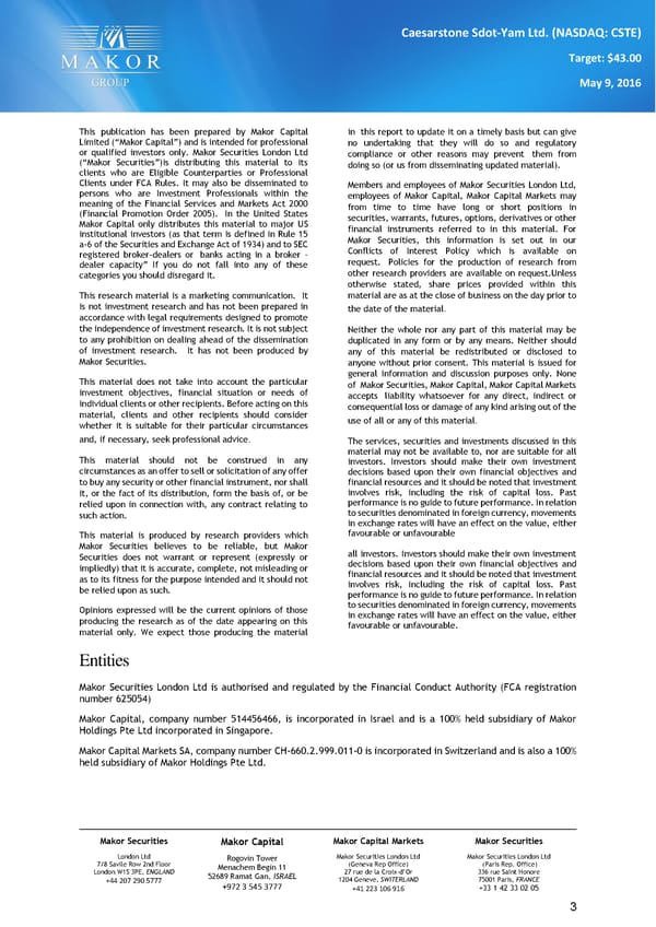Caesarstone(CSTE: US) -&nbsp;1Q16 Results - Page 3