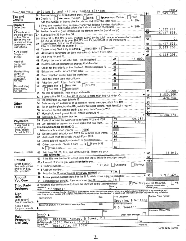 2001 U.S. Individual Income Tax Return - Page 2