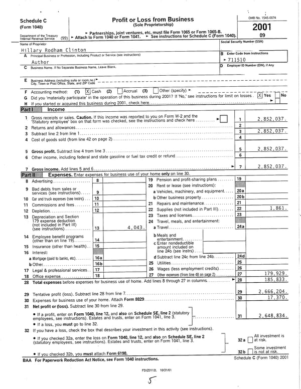 2001 U.S. Individual Income Tax Return - Page 5