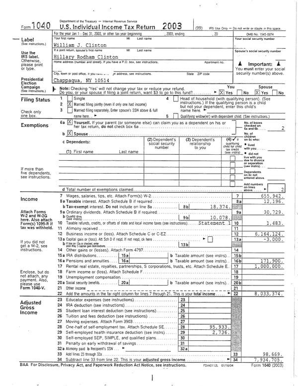 2003 U.S. Individual Income Tax Return - Page 1