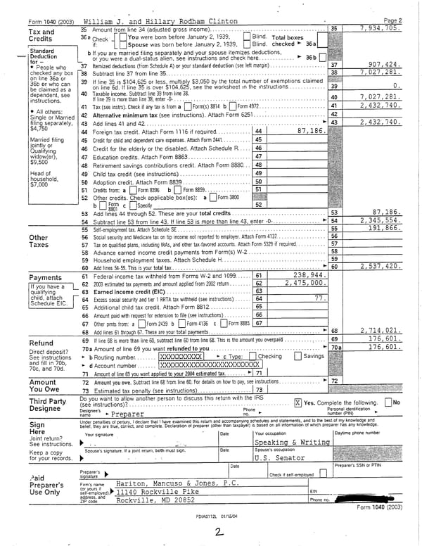 2003 U.S. Individual Income Tax Return - Page 2
