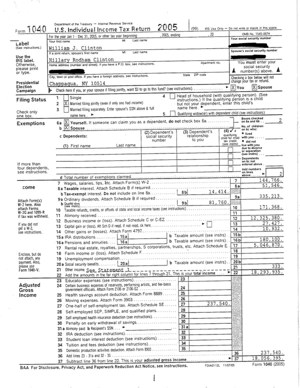 2005 U.S. Individual Income Tax Return - Page 1