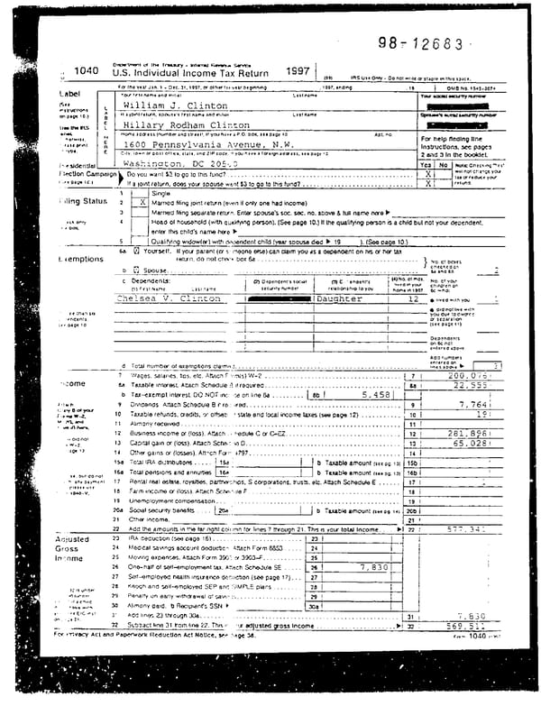 1997 U.S. Individual Income Tax Return (B_Clinton_1997) - Page 2