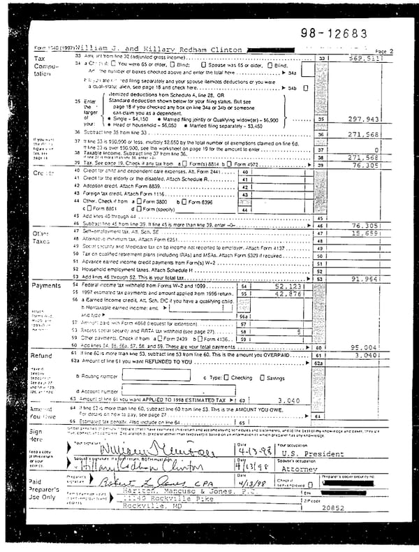 1997 U.S. Individual Income Tax Return (B_Clinton_1997) - Page 3