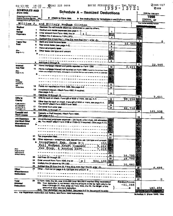 1998 U.S. Individual Income Tax Return (B_Clinton_1998) - Page 7