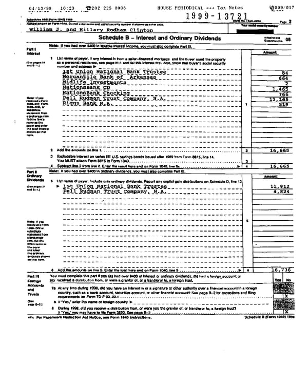 1998 U.S. Individual Income Tax Return (B_Clinton_1998) - Page 8