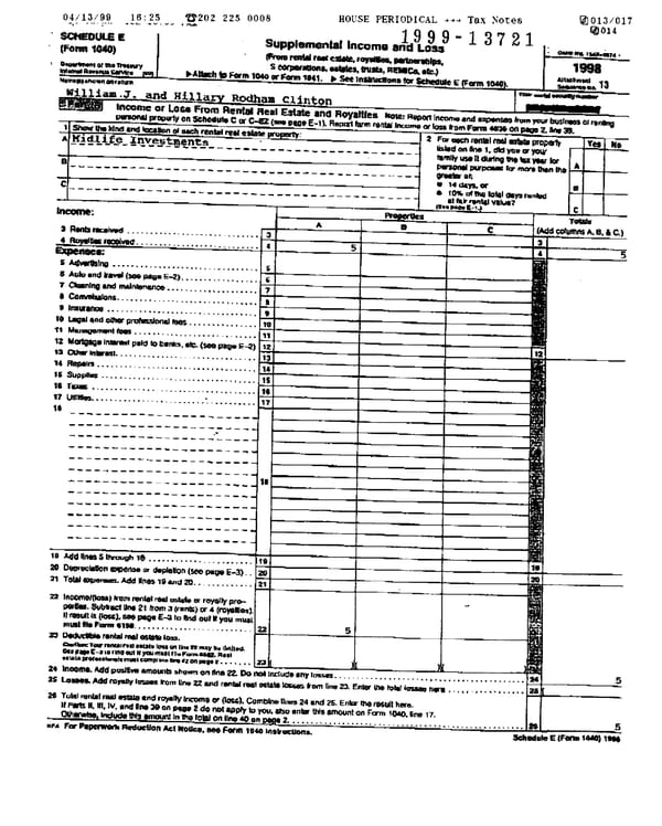 1998 U.S. Individual Income Tax Return (B_Clinton_1998) - Page 12