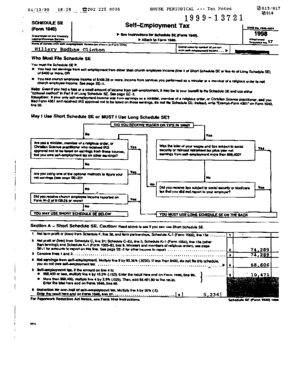 1998 U.S. Individual Income Tax Return (B_Clinton_1998) - Page 14