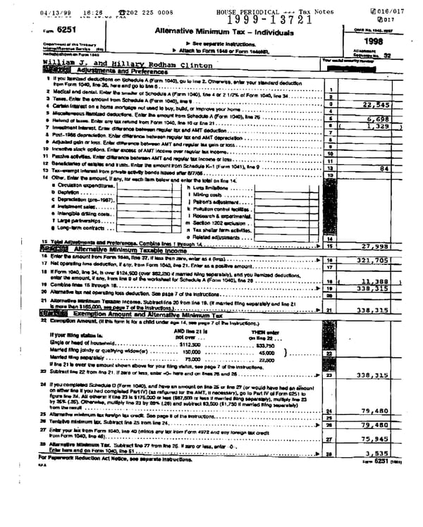 1998 U.S. Individual Income Tax Return (B_Clinton_1998) - Page 15