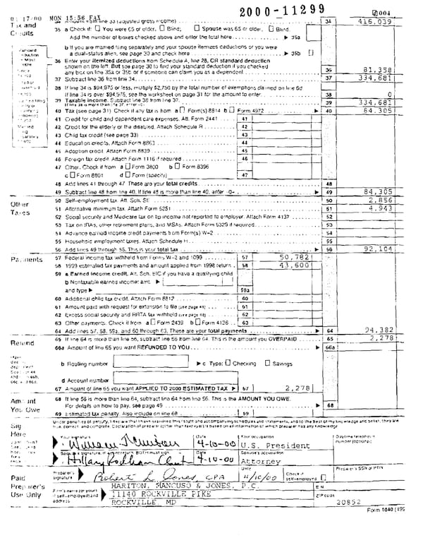 1999 U.S. Individual Income Tax Return (B_Clinton_1999) - Page 3