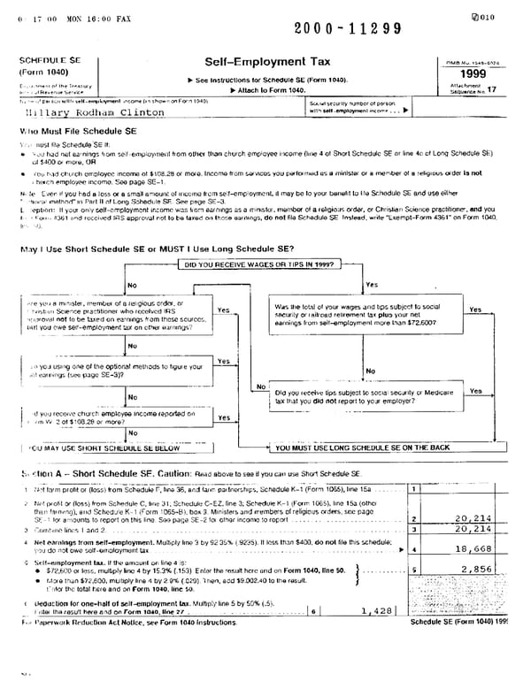 1999 U.S. Individual Income Tax Return (B_Clinton_1999) - Page 9