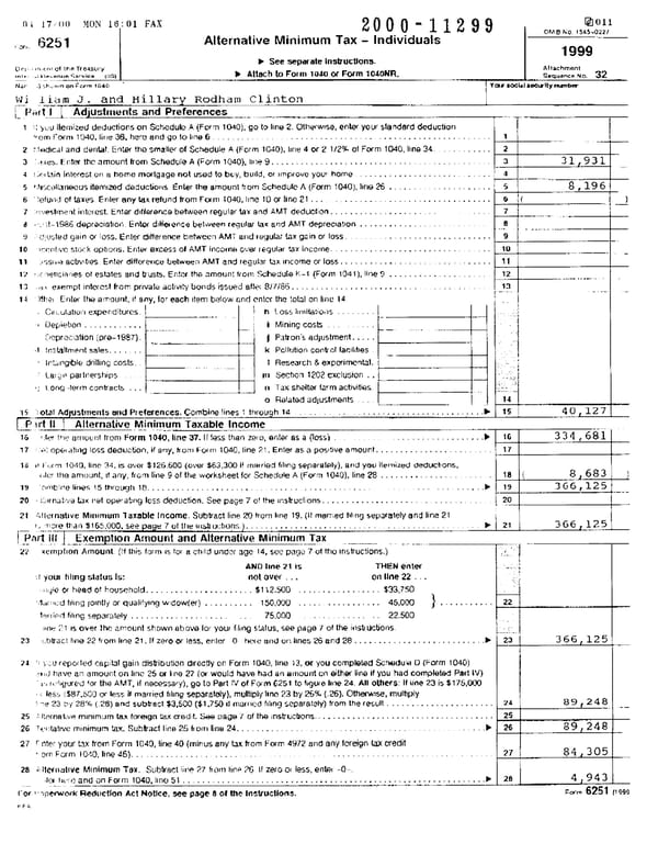 1999 U.S. Individual Income Tax Return (B_Clinton_1999) - Page 10