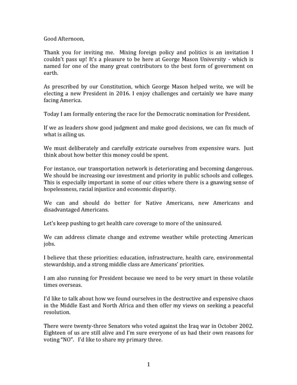 Chafee announcement speech - Page 1