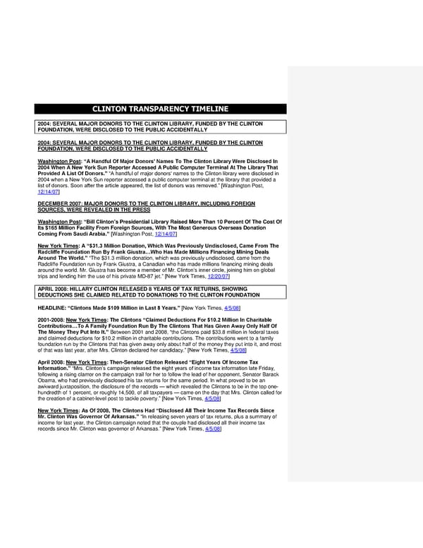 Clinton Foundation Transparency Timeline - Page 1