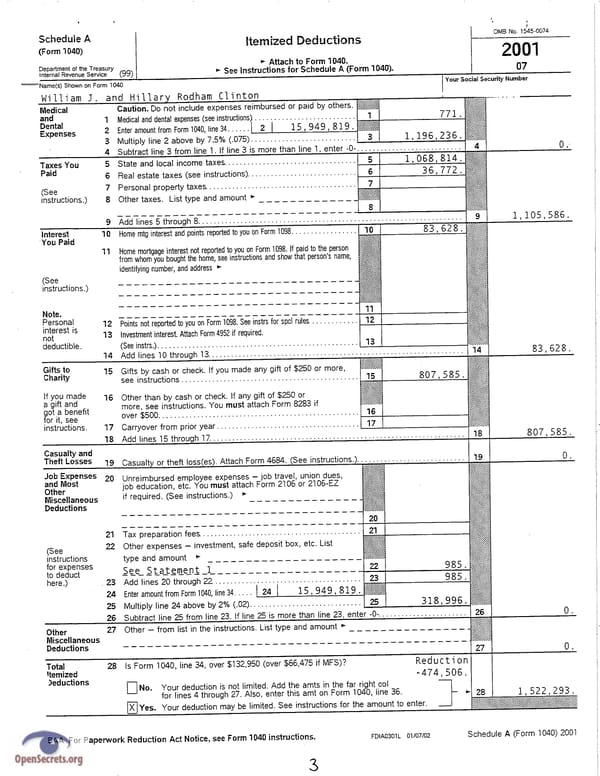 Clintons Tax Return 2001 - Page 3