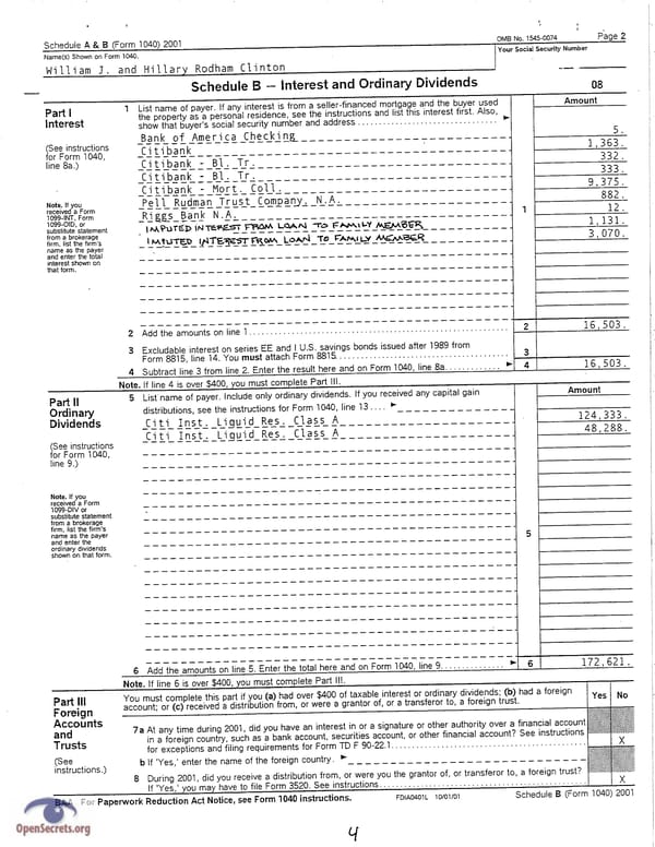 Clintons Tax Return 2001 - Page 4