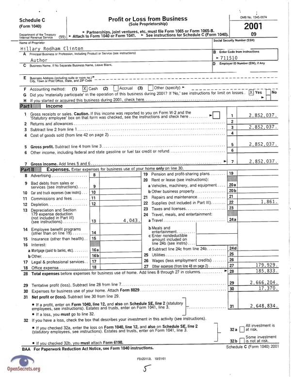 Clintons Tax Return 2001 - Page 5