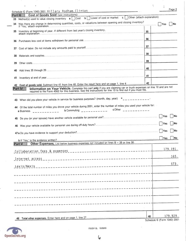 Clintons Tax Return 2001 - Page 6