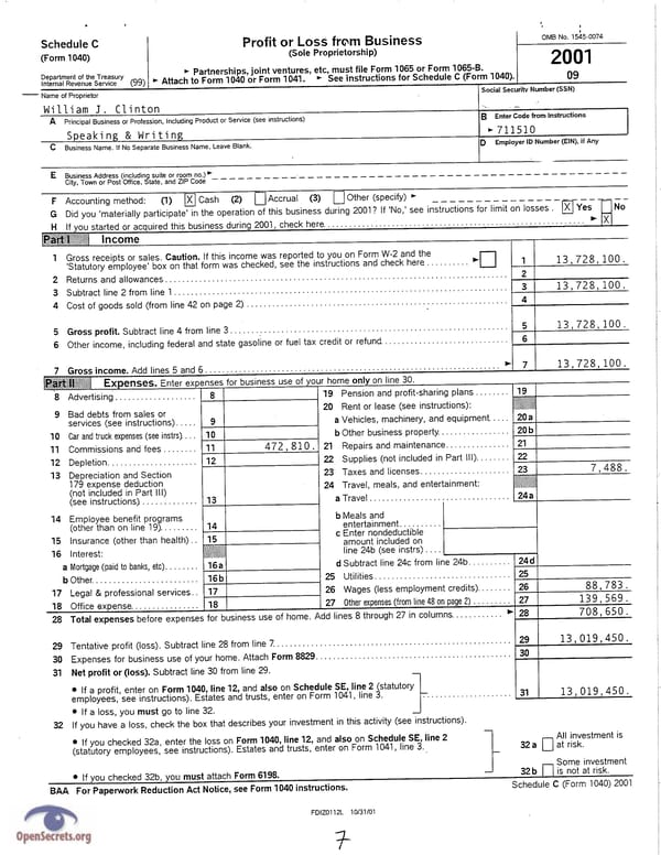 Clintons Tax Return 2001 - Page 7