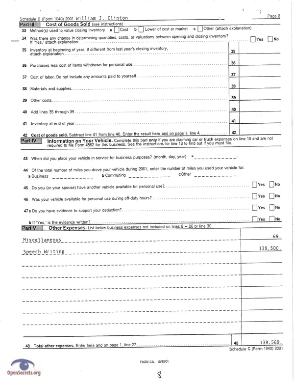 Clintons Tax Return 2001 - Page 8