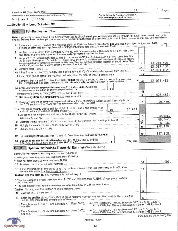 Clintons Tax Return 2001 - Page 9