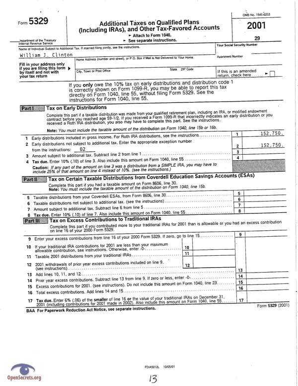 Clintons Tax Return 2001 - Page 13
