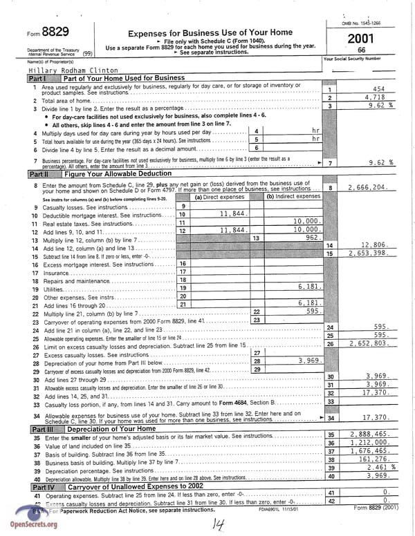 Clintons Tax Return 2001 - Page 14