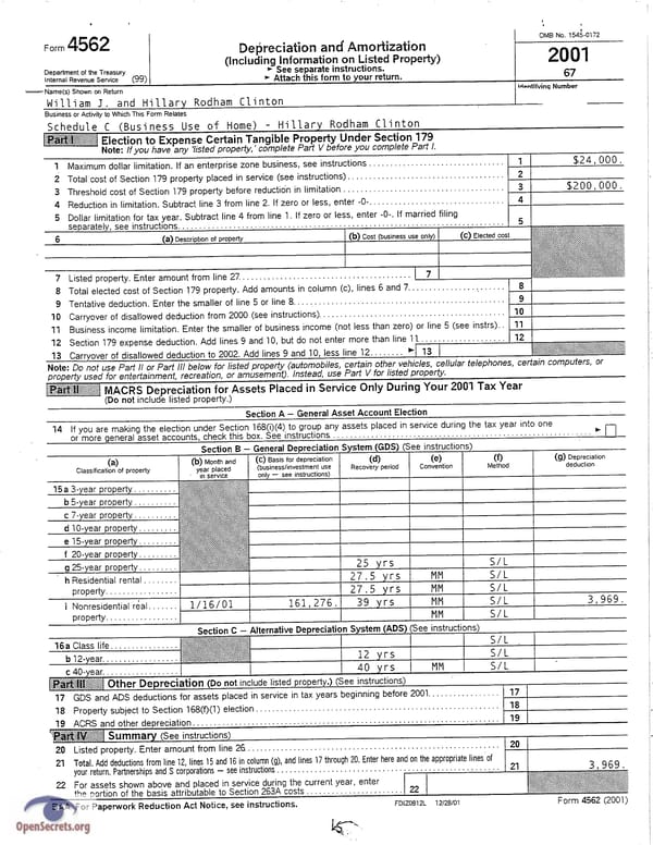 Clintons Tax Return 2001 - Page 15