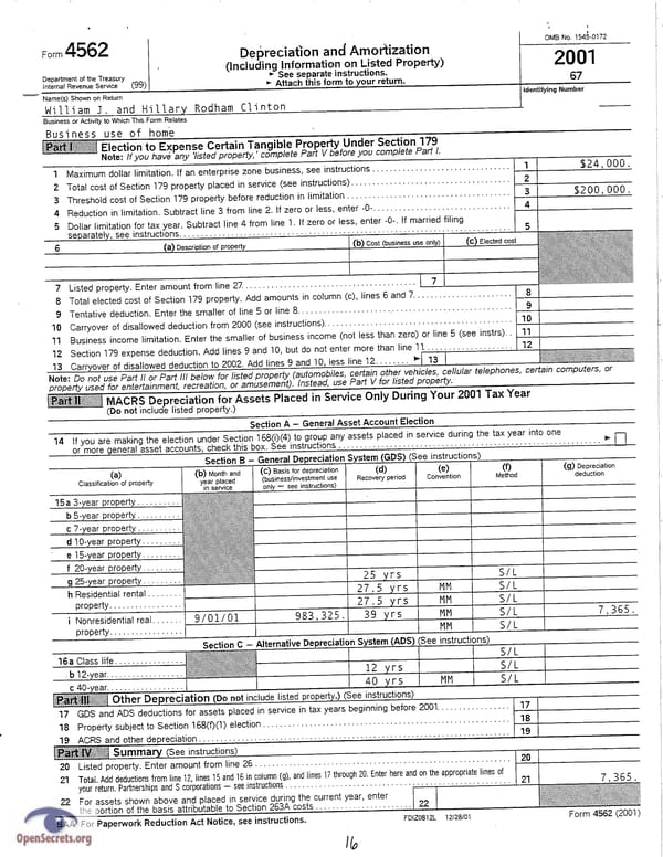 Clintons Tax Return 2001 - Page 16