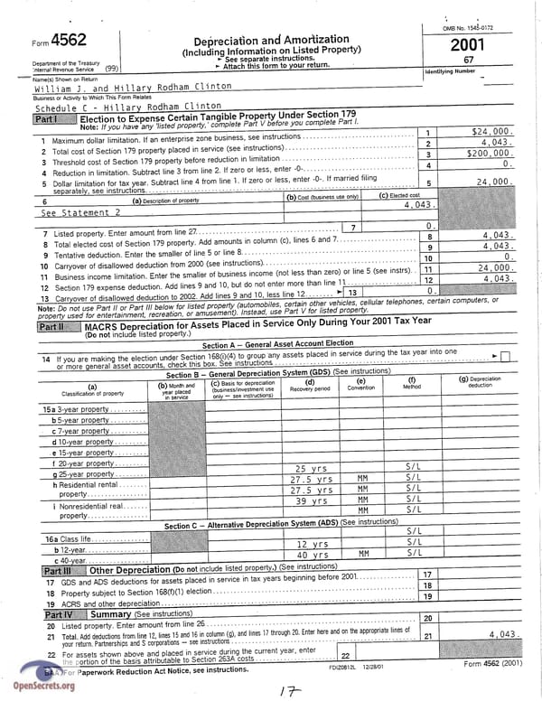 Clintons Tax Return 2001 - Page 17