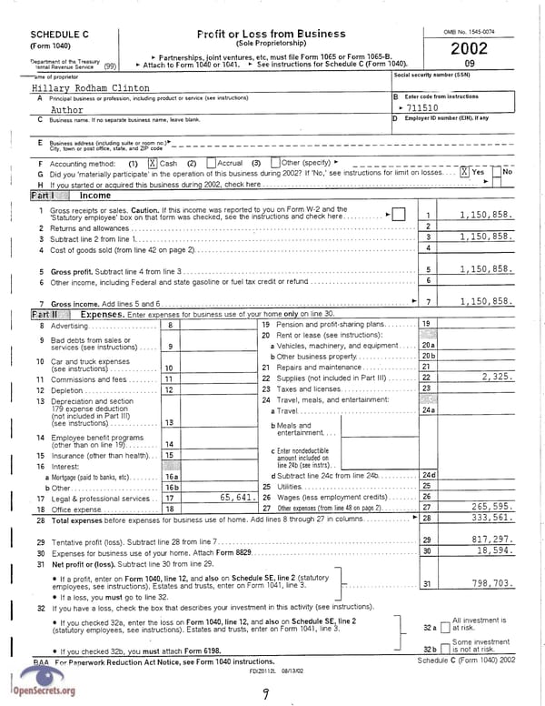 Clintons Tax Return 2002 - Page 9