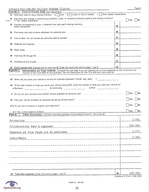 Clintons Tax Return 2002 - Page 10