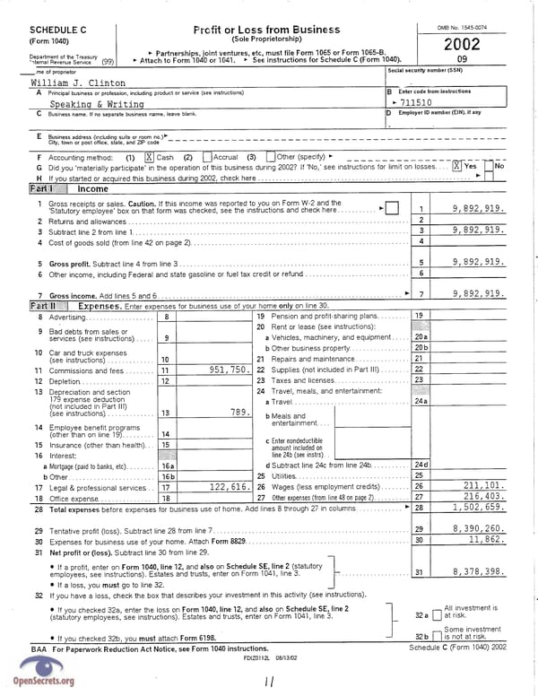 Clintons Tax Return 2002 - Page 11