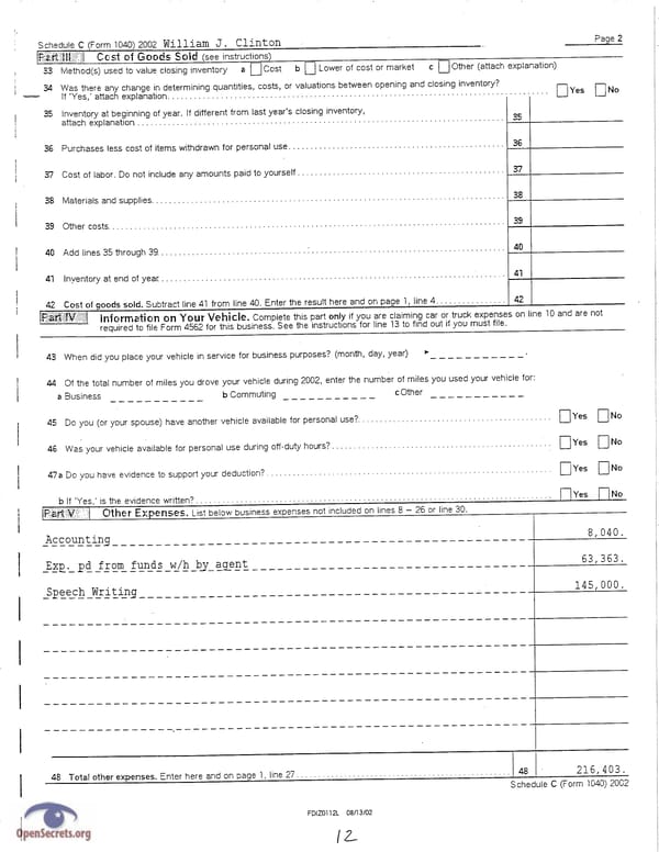 Clintons Tax Return 2002 - Page 12