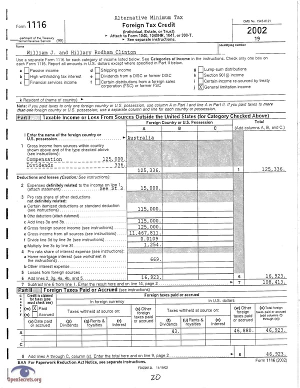 Clintons Tax Return 2002 - Page 20