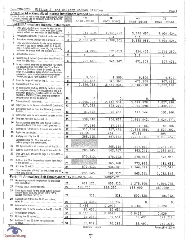 Clintons Tax Return 2003 - Page 5