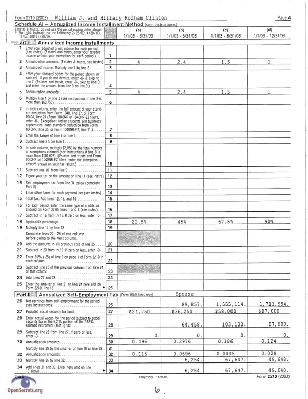 Clintons Tax Return 2003 - Page 6