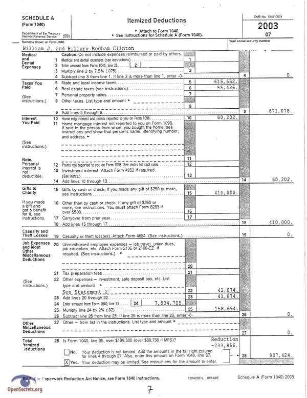 Clintons Tax Return 2003 - Page 7