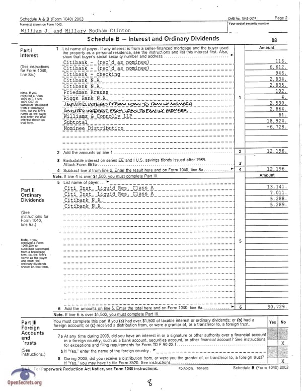 Clintons Tax Return 2003 - Page 8