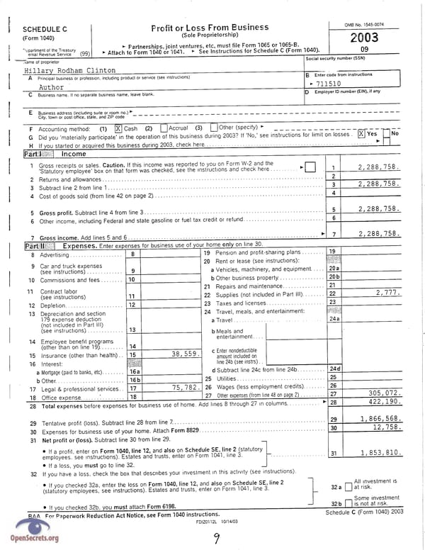 Clintons Tax Return 2003 - Page 9