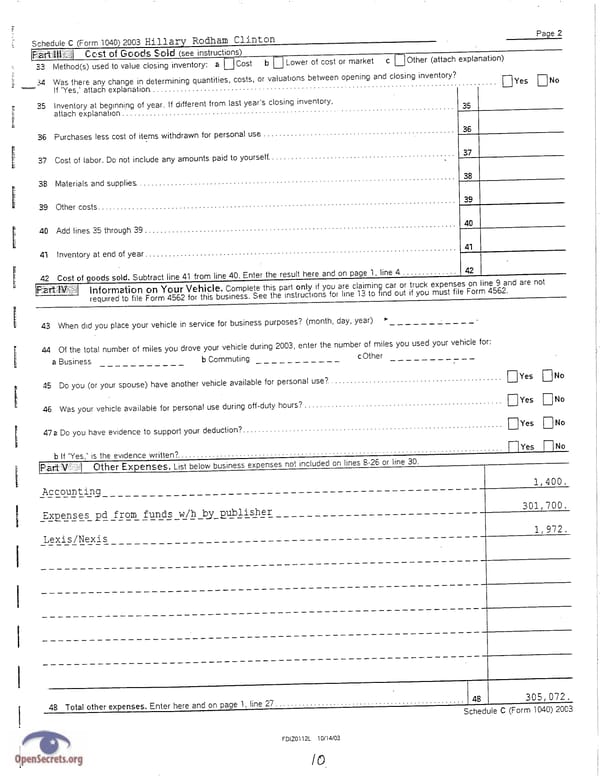 Clintons Tax Return 2003 - Page 10
