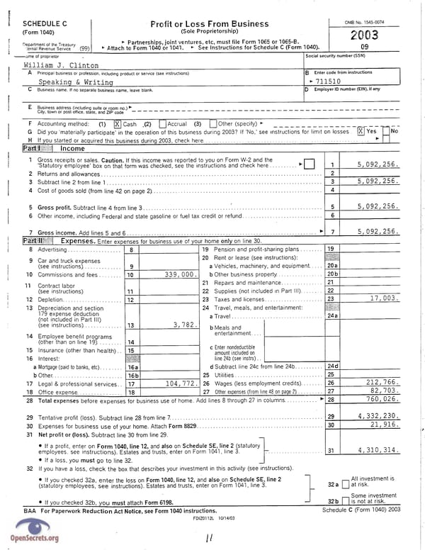 Clintons Tax Return 2003 - Page 11