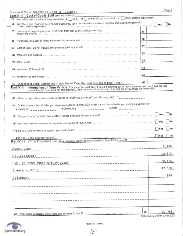 Clintons Tax Return 2003 - Page 12