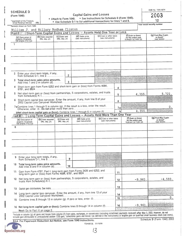 Clintons Tax Return 2003 - Page 13