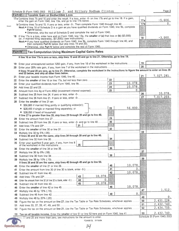 Clintons Tax Return 2003 - Page 14
