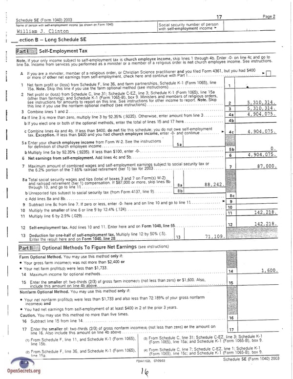 Clintons Tax Return 2003 - Page 16