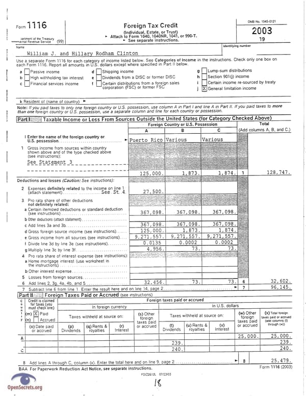 Clintons Tax Return 2003 - Page 18