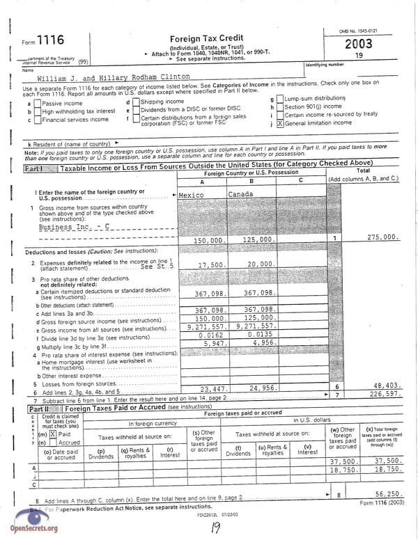 Clintons Tax Return 2003 - Page 19